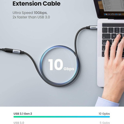 Ugreen UG80810US372TK 0.5M 3.1 gen2 4k 60hz 100w 10Gbps Cáp nối dài usb type c - HÀNG CHÍNH HÃNG