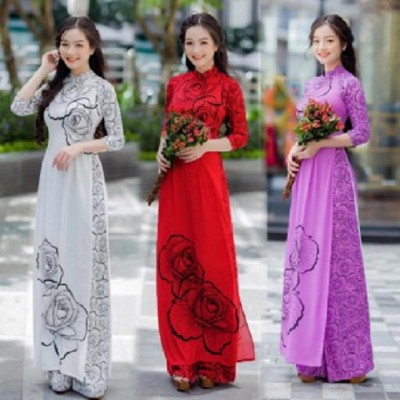 SET ÁO DÀI TRUYỀN THỐNG HỌA TIẾT HOA HỒNG - NN26