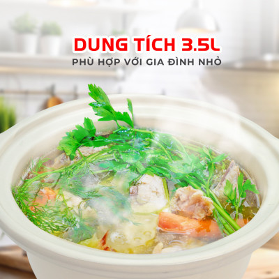 Nồi nấu chậm 3.5L Kalpen SK1 công nghệ Đức - Tần gà, nấu cháo, chưng yến, bảo hành 2 năm - Hàng chính hãng