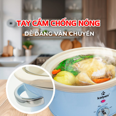 Nồi nấu chậm 3.5L Kalpen SK1 công nghệ Đức - Tần gà, nấu cháo, chưng yến, bảo hành 2 năm - Hàng chính hãng