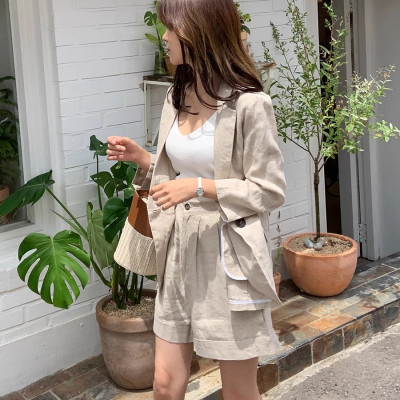 Set bộ vest Balzer Linen ve vuông túi đắp Form rộng kèm quần short Haint Boutique Bv06