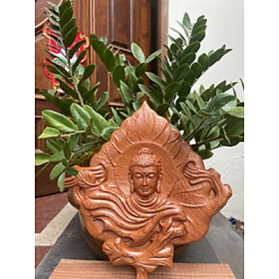 Diện phật thích ca lá bồ đề bằng gỗ hương đá kt mặt rộng 40×40×3,5cm