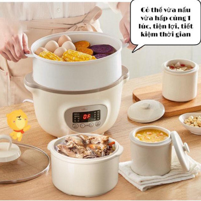 NỒI NẤU CHÁO, NINH HẦM CÁCH THỦY ĐA NĂNG VỪA NẤU VỪA HẤP KÈM 2 CỐC SỨ 0,5L - HÀNG CHÍNH HÃNG