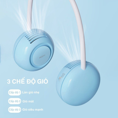 Quạt mini đeo cổ không cánh Rockspace sạc tích điện, dùng liên tục 5h có 3 chế độ gió - Hàng chính hãng