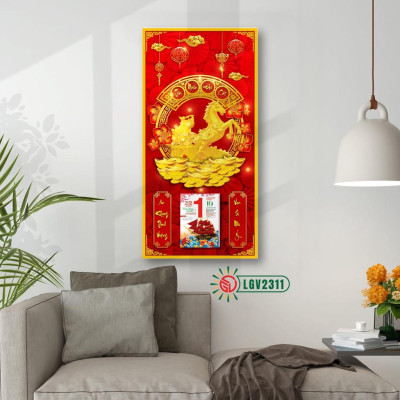 Lịch gỗ phong thủy Kim Mã Phát Tài IMWI LGV2311 - 79cm x 39cm