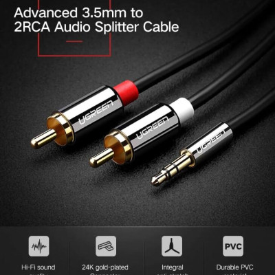 Ugreen UG20779AV116TK 0.5M màu Đen Cáp âm thanh 2 đầu Bông sen sang 3.5mm Dương mạ vàng - HÀNG CHÍNH HÃNG