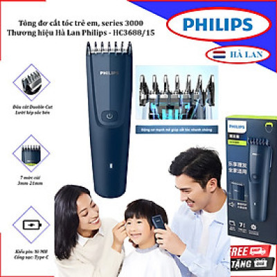 Tông đơ cắt tóc trẻ em, series 3000 đời mới. Thương hiệu Hà Lan cao cấp Philips - HC3688/15. Hàng Chính Hãng
