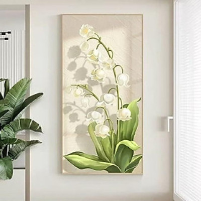 (ẢNH THẬT) Tranh treo tường hoa linh lan trắng bo viền vàng kèm đinh treo