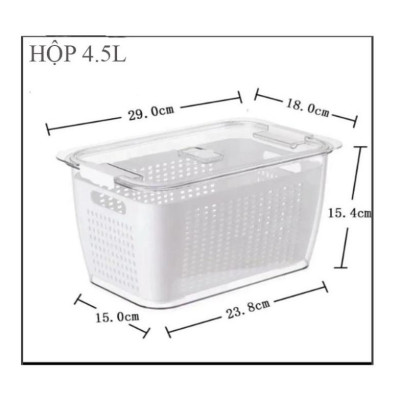 Hộp Nhựa Đựng Thực Phẩm 2 lớp để Tủ Lạnh Có Lỗ Thoát Nước Khóa Thoát Khí Dễ Dàng Bảo Quản Rau Củ
