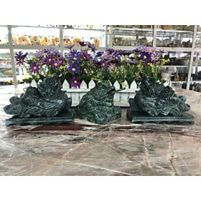 Bộ combo Tỳ Hưu dài 15cm và Tượng Cóc Ba Chân, Cóc Ngậm Tiền, Thiềm Thừ phong thủy dài 13cm chiêu nạp tài lộc đá ngọc Ấn Độ trang trí bàn thờ thần tài thổ địa