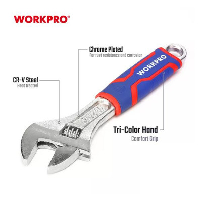 Bộ 3 mỏ lết ( Bộ cờ lê điều chỉnh được),  thép hợp kim CR-V Workpro WP202515 cán nhựa - Hàng chính hãng