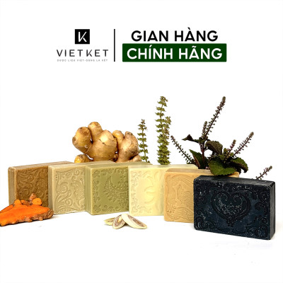 Cục Xà Bông Thảo Dược Gừng Quế VIETKET 100g - Làm Sạch, Giảm Mụn Lưng, Sáng Da, Duy Trì Độ Ẩm, Hương Thơm Thảo Dược
