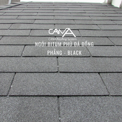 Tấm lợp bitum phủ đá cana đồng phẳng black - tấm nhựa đường phủ đá màu đen viên gạch từ Hàn Quốc chống thấm và trang trí biệt thự, nhà gỗ, bungalow, đóng gói 22 tấm /gói/phủ 3.2m2 mái