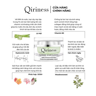 Kem dưỡng dành cho da khô và mất nước giúp bảo vệ da nguồn gốc thiên nhiên Qiriness Protecting Moisturizing Cream 50ml
