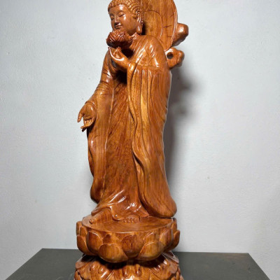 Tượng phật liên hoa bằng gỗ hương đá cao 60x20cm