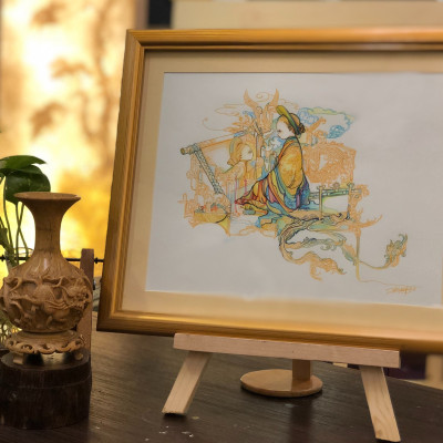 Tranh treo tường "Thêu Chân Dung Họa Tâm Hồn" - Tranh trang trí treo tường phòng ngủ, phòng khách, trang trí góc học tập, làm việc