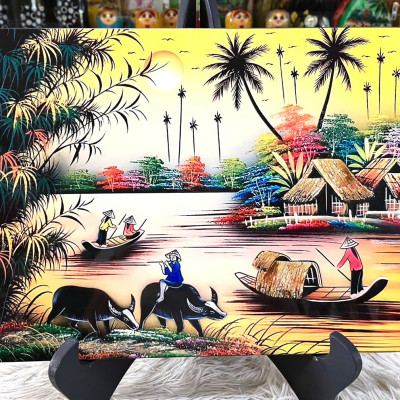 Tranh sơn mài - ĐỒNG QUÊ VIỆT NAM -Hàng xuất khẩu size 30x40 cm