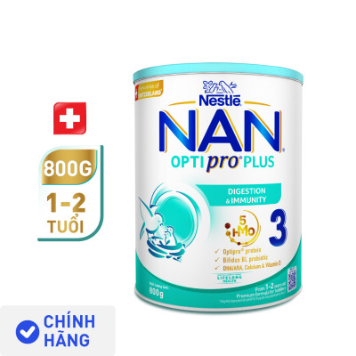 Sữa Bột  Nestlé NAN OPTIPRO PLUS 3 800g/lon với 5HMO - Hỗ trợ Tiêu Hóa, Đề Kháng, Trí Não & Chiều Cao - Bé 1-2 tuổi