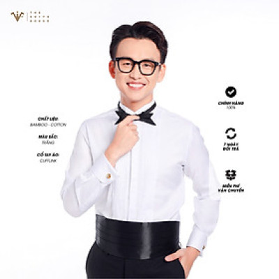 ÁO SƠ MI TRẮNG TUXEDO, KHUY ẨN, CỔ TAY CUFFLINK, CHẤT LIỆU BAMBOO CAO CẤP, THƯƠNG HIỆU THE SUITS HOUSE