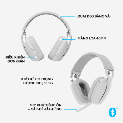 Tai nghe không dây Logitech Zone Vibe 100 nhẹ, với micrô khử tiếng ồn, Tai nghe Bluetooth Đa điểm Tiên tiến, Hoạt động với Teams, Google Meet, Zoom, Mac/PC - Hàng chính hãng