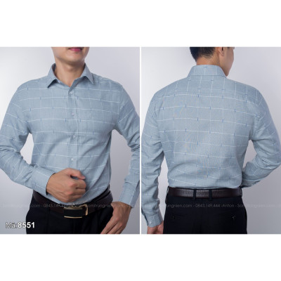 Áo sơ mi nam dài tay công sở trung niên thương hiệu Anton sợi tre họa tiết màu ghi - 8551