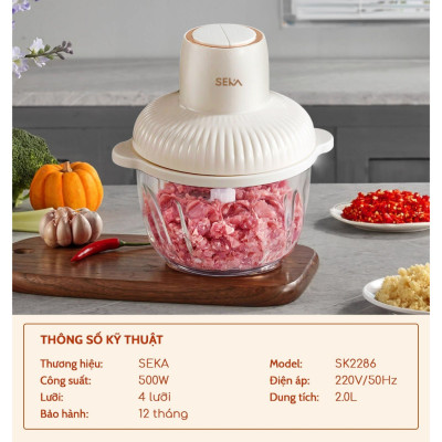 Máy xay thịt đa năng SEKA SK2287 có 2 cối thuỷ tinh, công suất 500W - Hàng nhập khẩu