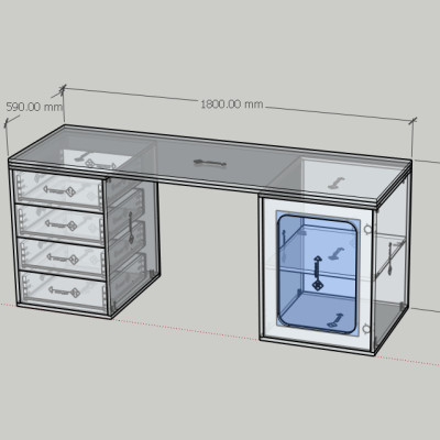 HAPPY FURNITURE , Bàn làm việc 4 ngăn kéo 1 cửa kính - NOAH , BAN_160 , 180cm x 59cm x 75cm DxRxC