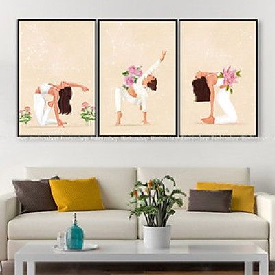 Tranh treo tường trang trí decor phòng tập yoga tranh yoga 3 tặng kèm đinh treo