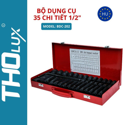 Bộ khẩu tuýp vặn ốc, mở bulong 1/2 inch-35 chi tiết, đủ size thép đen cr-mo Tholux BDC-202
