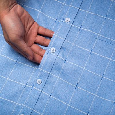 Áo sơ mi nam dài tay công sở trung niên thương hiệu Anton vải sợi tre kẻ caro màu xanh dương – 8553