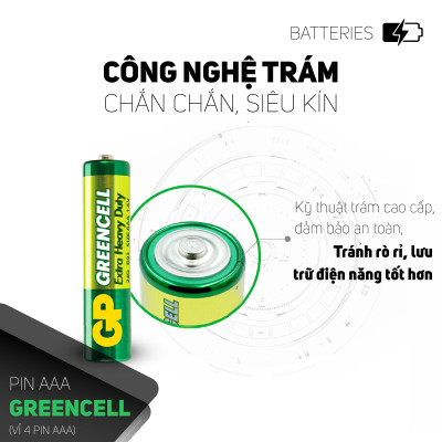 Pin đũa GP Greencell AAA 1.5V (2 viên),Pin AAA GP,Pin chuột máy tính,Pin điều khiển quạt,Pin điều khiển tivi,Pin sử dụng cho các thiết bị nhỏ,Pin đồng hồ treo tường,Pin đồ chơi điện tử trẻ em