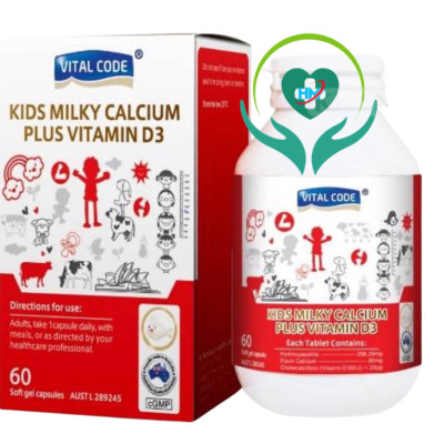 Viên uống canxi và vitamin VITAL CODE KIDS MILKY CALCIUM PLUS VITAMIN D3  - Nhâp Khẩu Úc - Hộp 60 viên