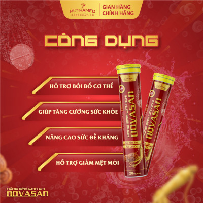 Viên sủi hồng sâm linh chi Novasan hỗ trợ bồi bổ cơ thể, tăng sức đề kháng (20 viên) - Nutramed