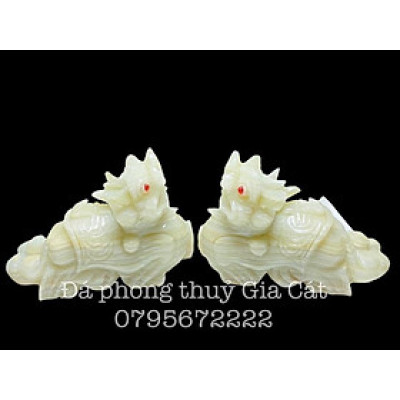 Cặp tỳ hưu đá xanh ngọc onyx pakistan 5 đuôi phong thuỷ 20cm