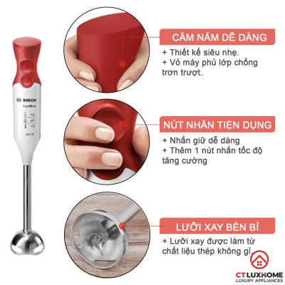 Máy xay thực phẩm cầm tay Bosch MSM64110 450W, 220V, 50/60Hz, Kèm cốc trộn [Hàng chính hãng]