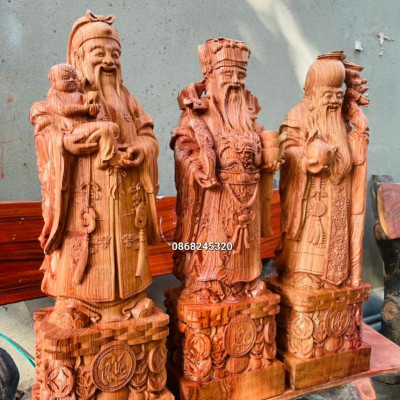 Bộ tam đa phúc lộc thọ gỗ hương đá kt cao 30×11×9cm
