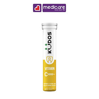 Viên sủi KUDOS Vitamin C Hương Chanh 1000mg Tuýp 20 viên 