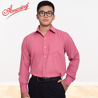 Áo sơ mi nam tay dài trơn Amazing, vải Bamboo sợi tre màu trơn, vạt bầu, form regular căn bản, có big size 110kg