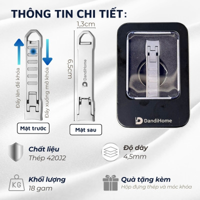 Bấm móng tay DandiHome slim siêu mỏng, siêu nhẹ - Tặng kèm hộp đựng và móc khóa