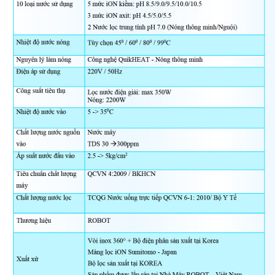 Máy Lọc Nước Điện Giải ROBOT IonSmart 710 Chức Năng Nóng Thông Minh Bộ Điện Phân Có 7 Tấm Điện Cực - Hàng Chính Hãng