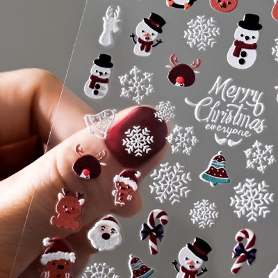 Sticker Móng Tay Dập Nổi Dán Làm Nail Hình Giáng Sinh Vui Vẻ, Ông Già Noel, Dễ Thương, Mỏng Trong Suốt, Lưng Keo, Trang Trí Móng Tay Nghệ Thuật - Xmas