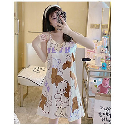 Váy Ngủ Sexy, Đầm Ngủ Họa Tiết Vải Satin Cao Cấp <70Kg