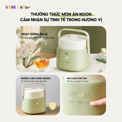 Nồi Nấu Cháo, Nấu Chậm Bear 1L SB-NNC10 Hàng chính hãng