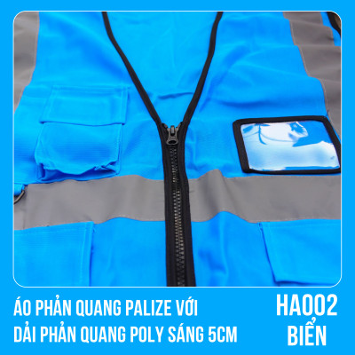 Áo phản quang Palize với dải Phản quang Poly sáng 5cm màu BIỂN - Mã HA002