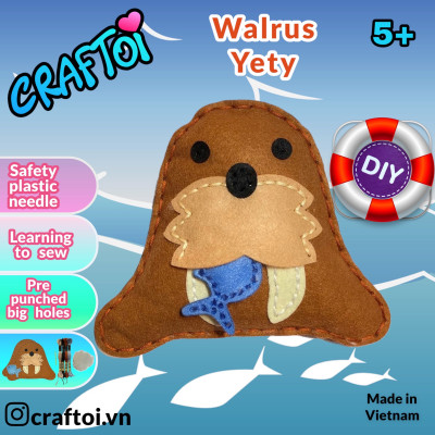 KIM NHỰA Bộ Thủ Công Trẻ Tự Làm Thú Bông 5+ WALRUS YETY Craftoi Felt Sewing toy prepunched holes plastic needle