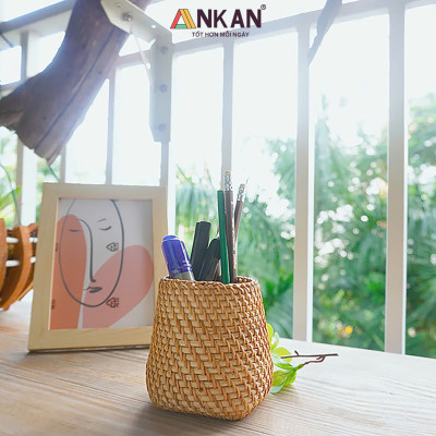 Cốc Mây Tre Đan Thủ Công Đa Năng - Đựng Bút, Cắm Hoa, Trang Trí Bàn Làm Việc - Phong Cách Vintage