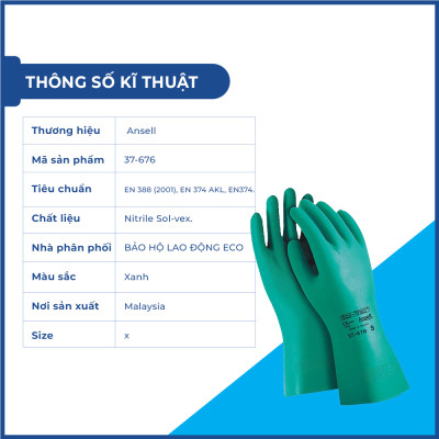 Găng tay cao su nitrile Ansell 37-676 chống hóa chất, chống cắt, dầu nhớt, chống nước