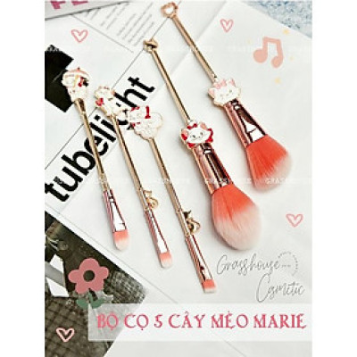 BỘ CỌ TRANG ĐIỂM 5 CÂY MÈO MARIE HÀNG THỦ CÔNG ĐIÊU KHẮC PHUN SƠN TỈNH ĐIỆN CAO CẤP (KÈM TÚI ĐỰNG)