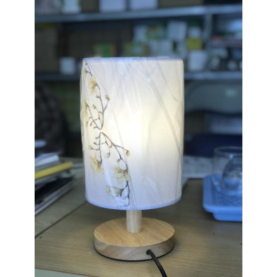 Đèn bàn nấm chao vải , thân gỗ decor trang trí bàn tab phòng ngủ tặng kèm bóng chuyên dụng