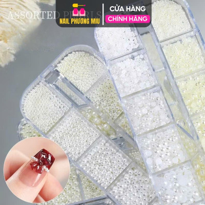 Khay Ngọc Tròn Hạt Trai Nửa Mix Trắng Ngà Làm Nail, Khay Nhựa 12 Ô Chia Nhiều Size Trang Trí Móng Tay Chân Làm Móng Chuyên Nghiệp Nữ Women
